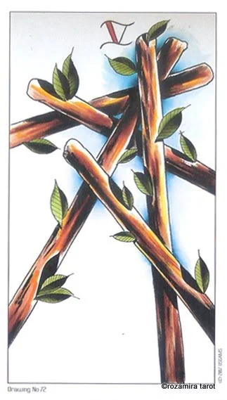 Three of Wands card from the Eight Coins Tattoo Tarot deck