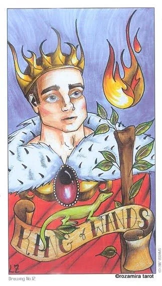 King of Wands card from the Eight Coins Tattoo Tarot deck