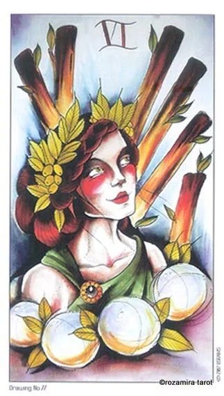 Queen of Wands card from the Eight Coins Tattoo Tarot deck