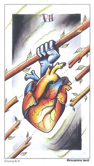 Five of Wands card from the Eight Coins Tattoo Tarot deck