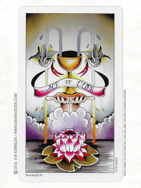 Ace of Cups card from the Eight Coins Tattoo Tarot deck