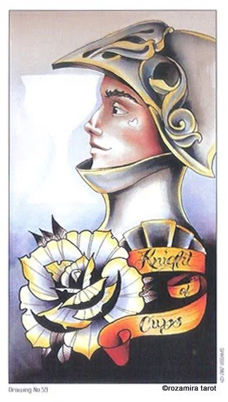 Knight of Cups card from the Eight Coins Tattoo Tarot deck