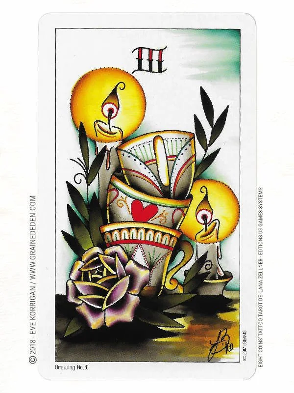 Four of Cups card from the Eight Coins Tattoo Tarot deck