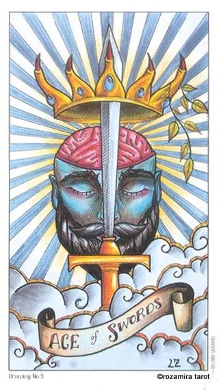 Ace of Swords card from the Eight Coins Tattoo Tarot deck
