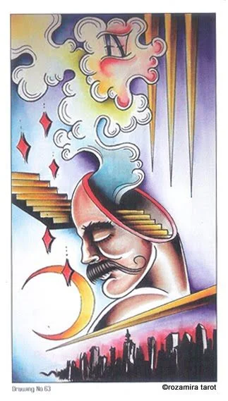 Four of Swords card from the Eight Coins Tattoo Tarot deck