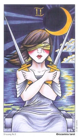 Two of Swords card from the Eight Coins Tattoo Tarot deck