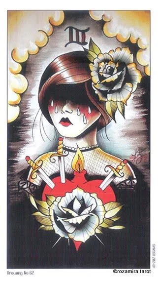Three of Swords card from the Eight Coins Tattoo Tarot deck