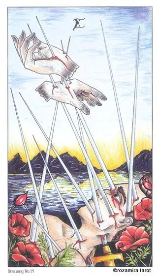 Six of Swords Study card from the Eight Coins Tattoo Tarot deck