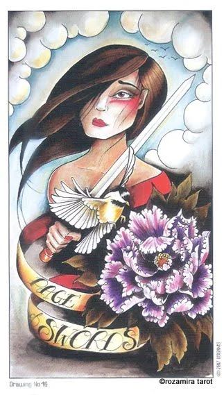 Swords Study III card from the Eight Coins Tattoo Tarot deck