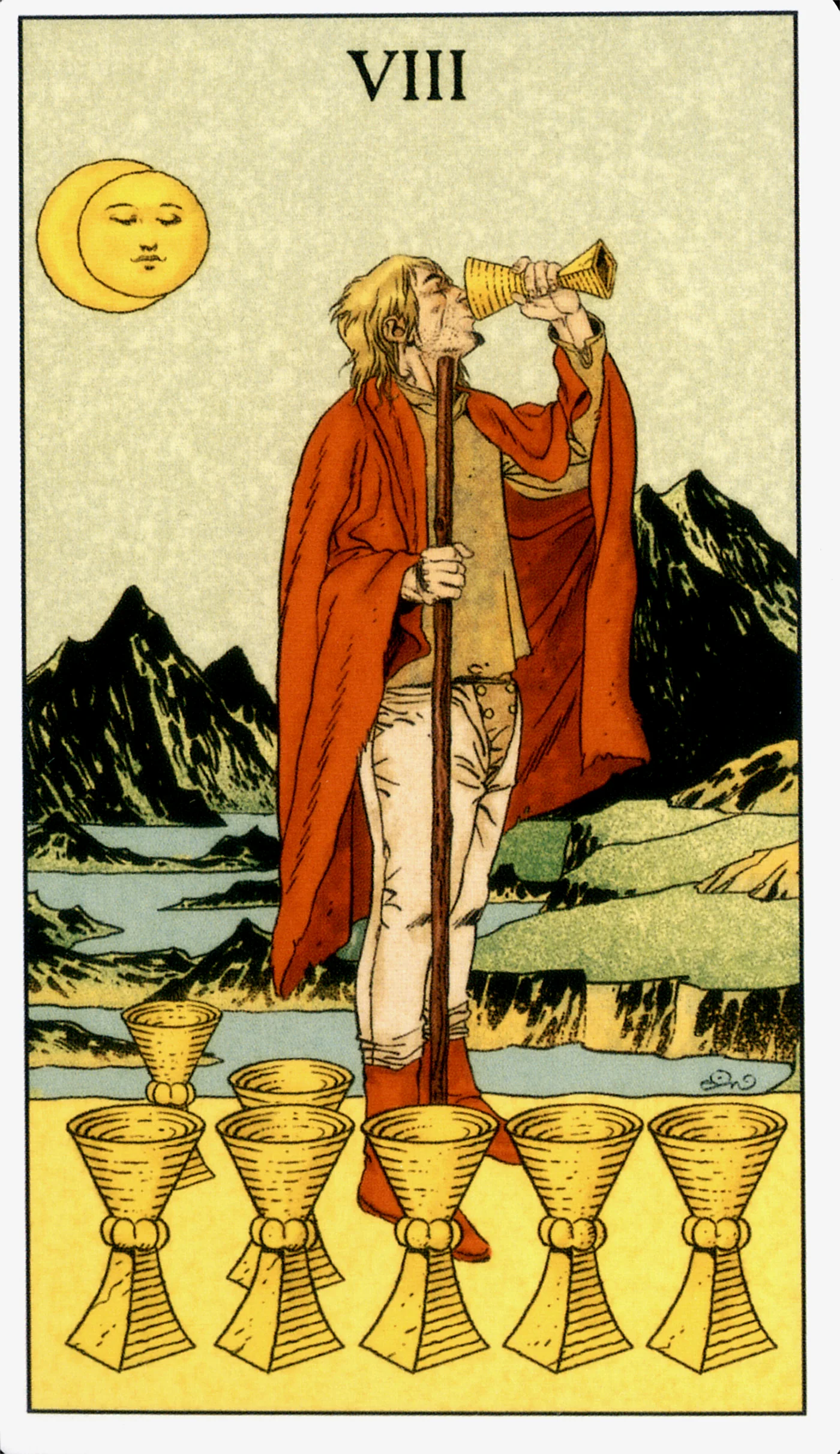 Eight of Cups — Before Tarot by Lo Scarabeo Eight of Cups card from the Before Tarot deck by Lo Scarabeo
