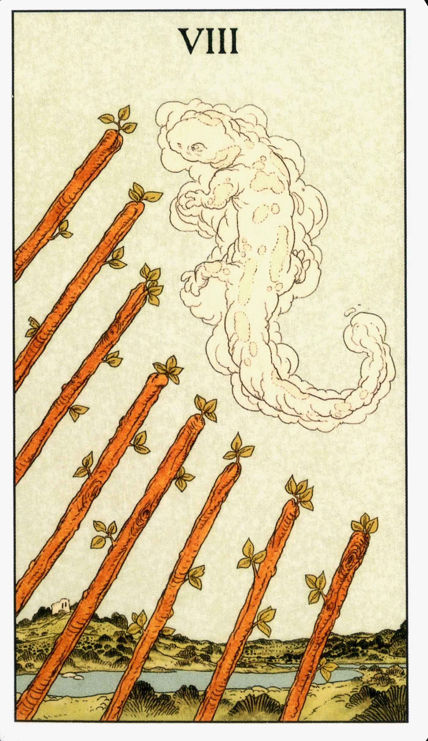 Eight of Wands — Before Tarot by Lo Scarabeo Eight of Wands card from the Before Tarot deck by Lo Scarabeo