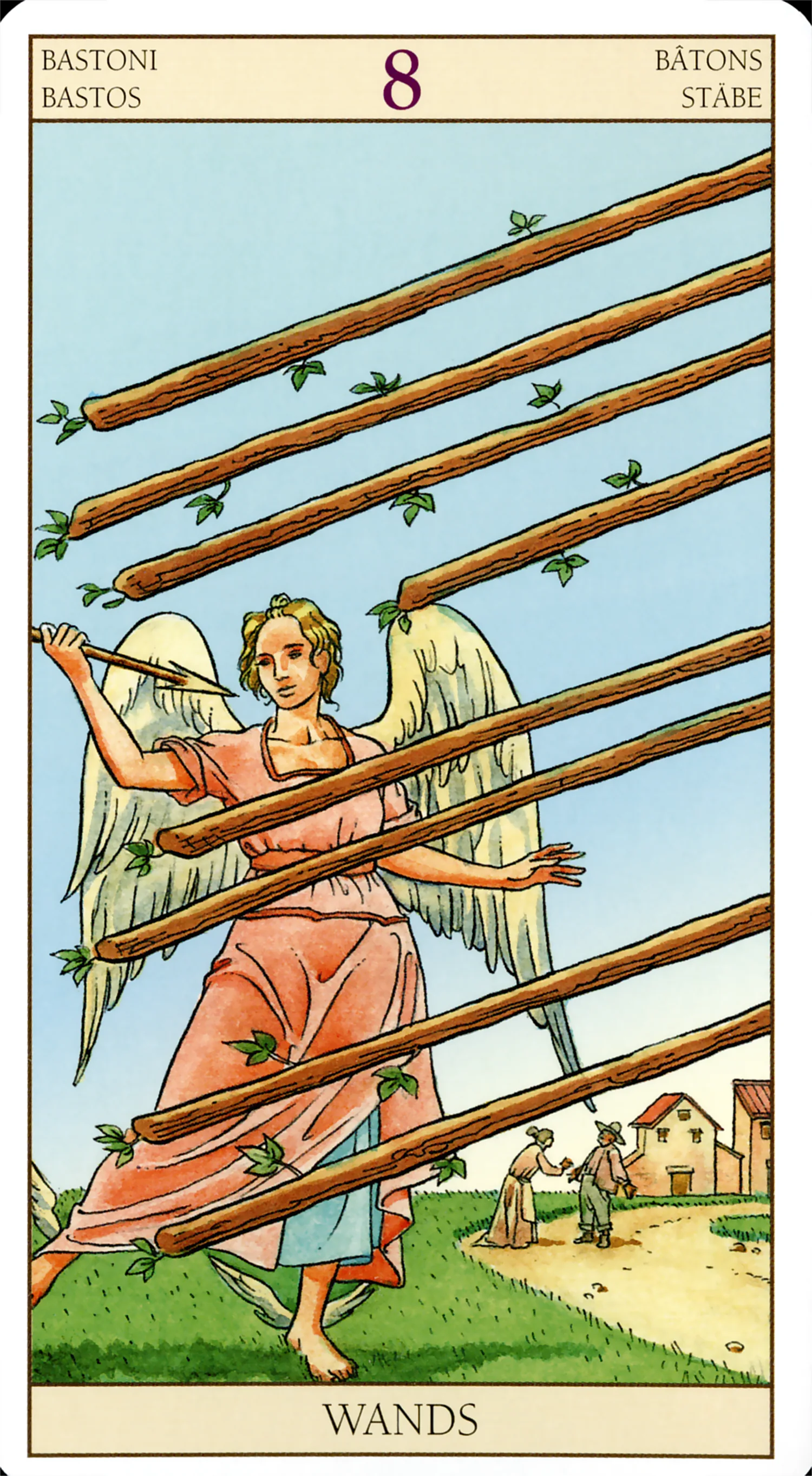 Eight of Wands — Tarot of the New Vision by Lo Scarabeo Eight of Wands card from the Tarot of the New Vision deck by Lo Scarabeo