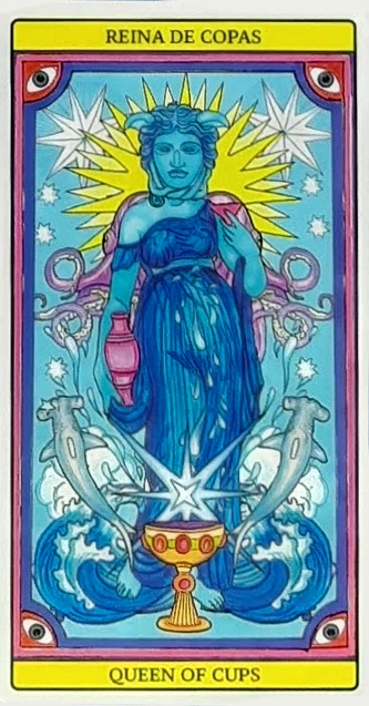 Queen of Cups card from El Dios De Los Tres Tarot, part of the 69-card recovered TarotFans gallery