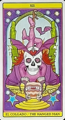 The Hanged Man card from El Dios De Los Tres Tarot, part of the 69-card recovered TarotFans gallery