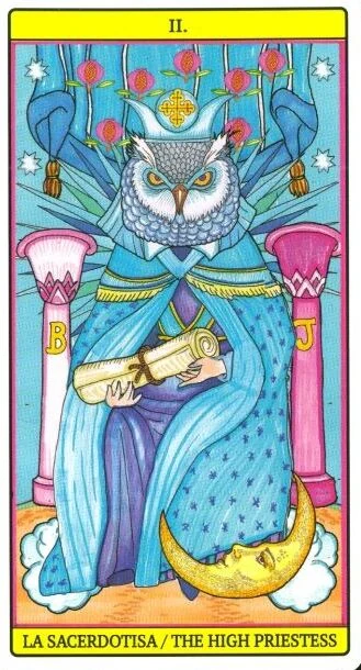 The High Priestess card from El Dios De Los Tres Tarot, part of the 69-card recovered TarotFans gallery