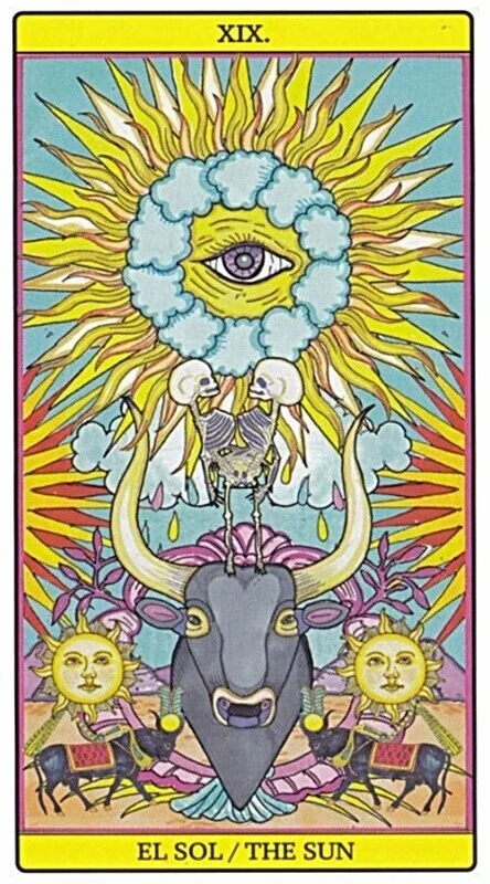 The Sun card from El Dios De Los Tres Tarot, part of the 69-card recovered TarotFans gallery