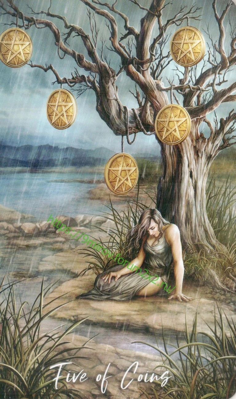 Five of Coins card from Elemental Wisdom Tarot, part of the complete 78-card TarotFans gallery