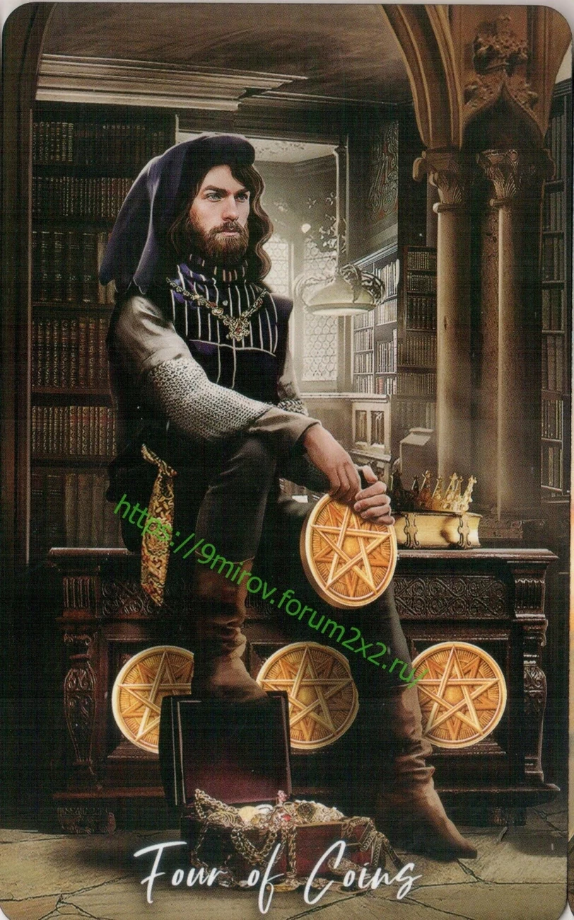 Four of Coins card from Elemental Wisdom Tarot, part of the complete 78-card TarotFans gallery