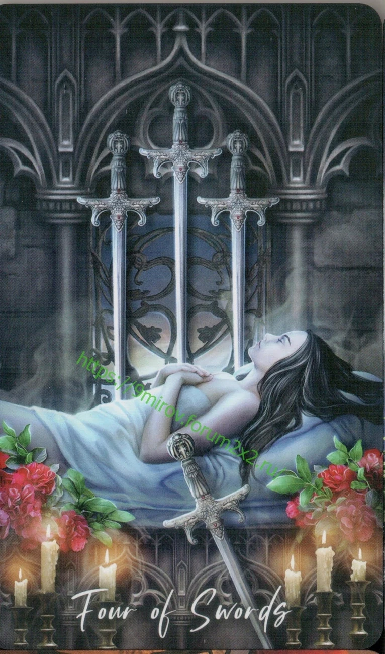 Four of Swords card from Elemental Wisdom Tarot, part of the complete 78-card TarotFans gallery