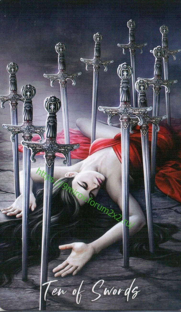 Ten of Swords card from Elemental Wisdom Tarot, part of the complete 78-card TarotFans gallery