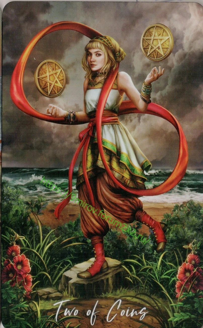 Two of Coins card from Elemental Wisdom Tarot, part of the complete 78-card TarotFans gallery