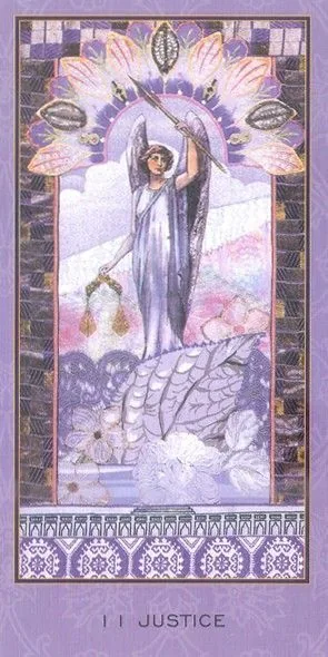 Justice card from the Enchanted Tarot deck
