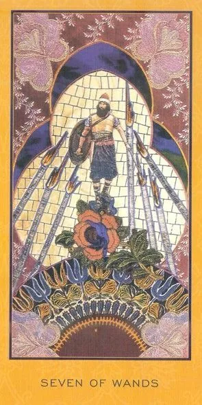 Seven of Wands card from the Enchanted Tarot deck