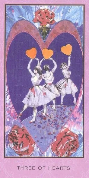 The Enchanted Tarot Review 13 Three of Hearts card from the Enchanted Tarot deck