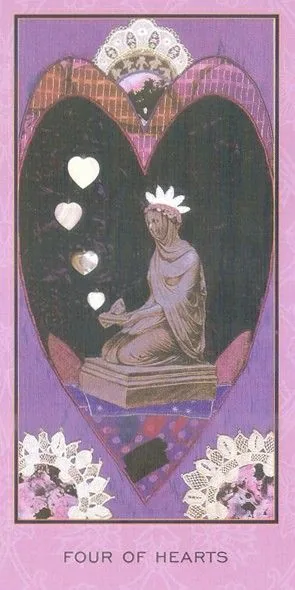 Four of Hearts card from the Enchanted Tarot deck
