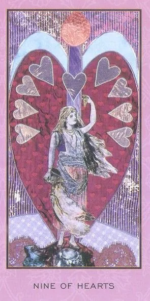 Nine of Hearts card from the Enchanted Tarot deck