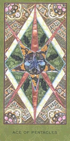 The Enchanted Tarot Review 17 Ace of Pentacles card from the Enchanted Tarot deck