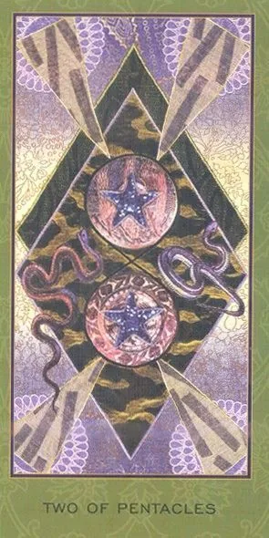 Two of Pentacles card from the Enchanted Tarot deck