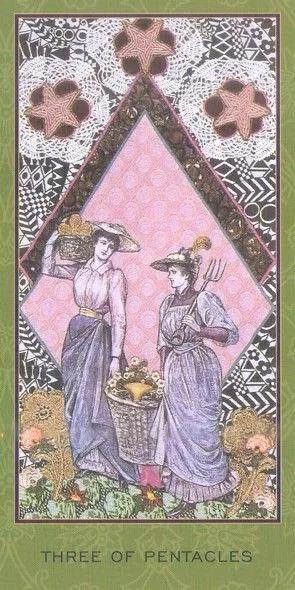 Three of Pentacles card from the Enchanted Tarot deck