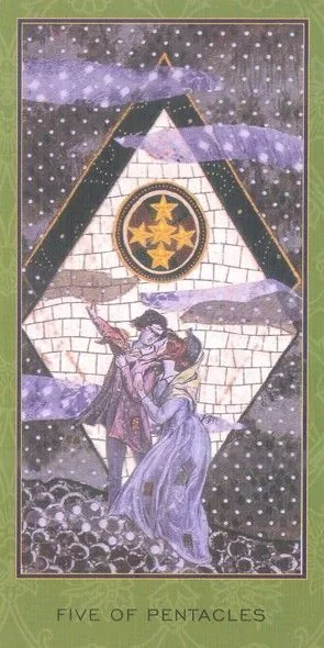 Five of Pentacles card from the Enchanted Tarot deck