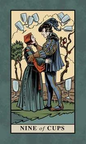 Nine of Cups card from English Magic Tarot