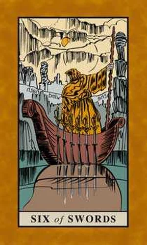 Six of Swords card from English Magic Tarot