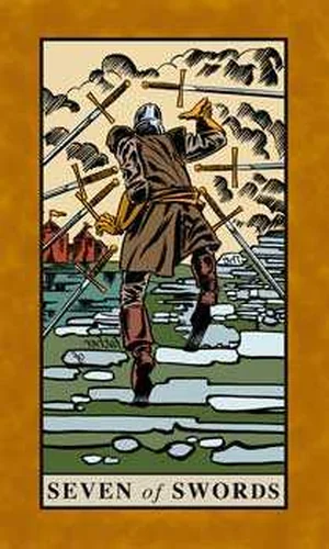 Seven of Swords card from English Magic Tarot