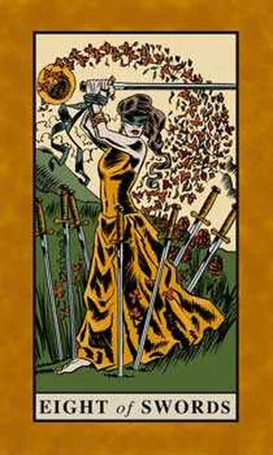 Eight of Swords card from English Magic Tarot