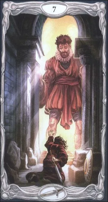 Seven of Swords card from the Epic Tarot deck