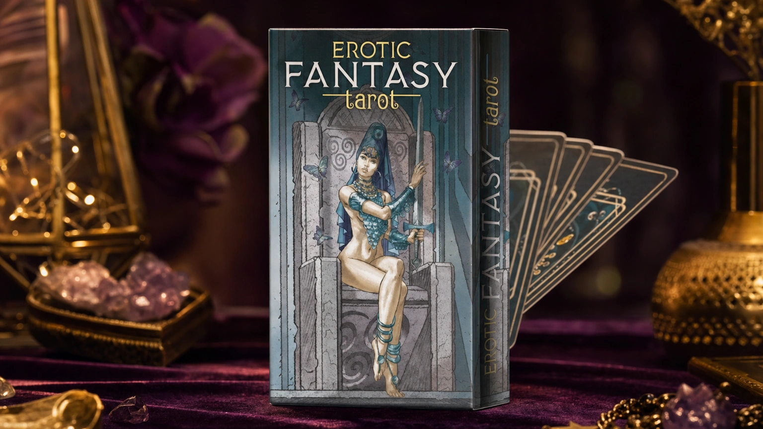Erotic Fantasy Tarot product box lifestyle photo Erotic Fantasy Tarot product box lifestyle photo