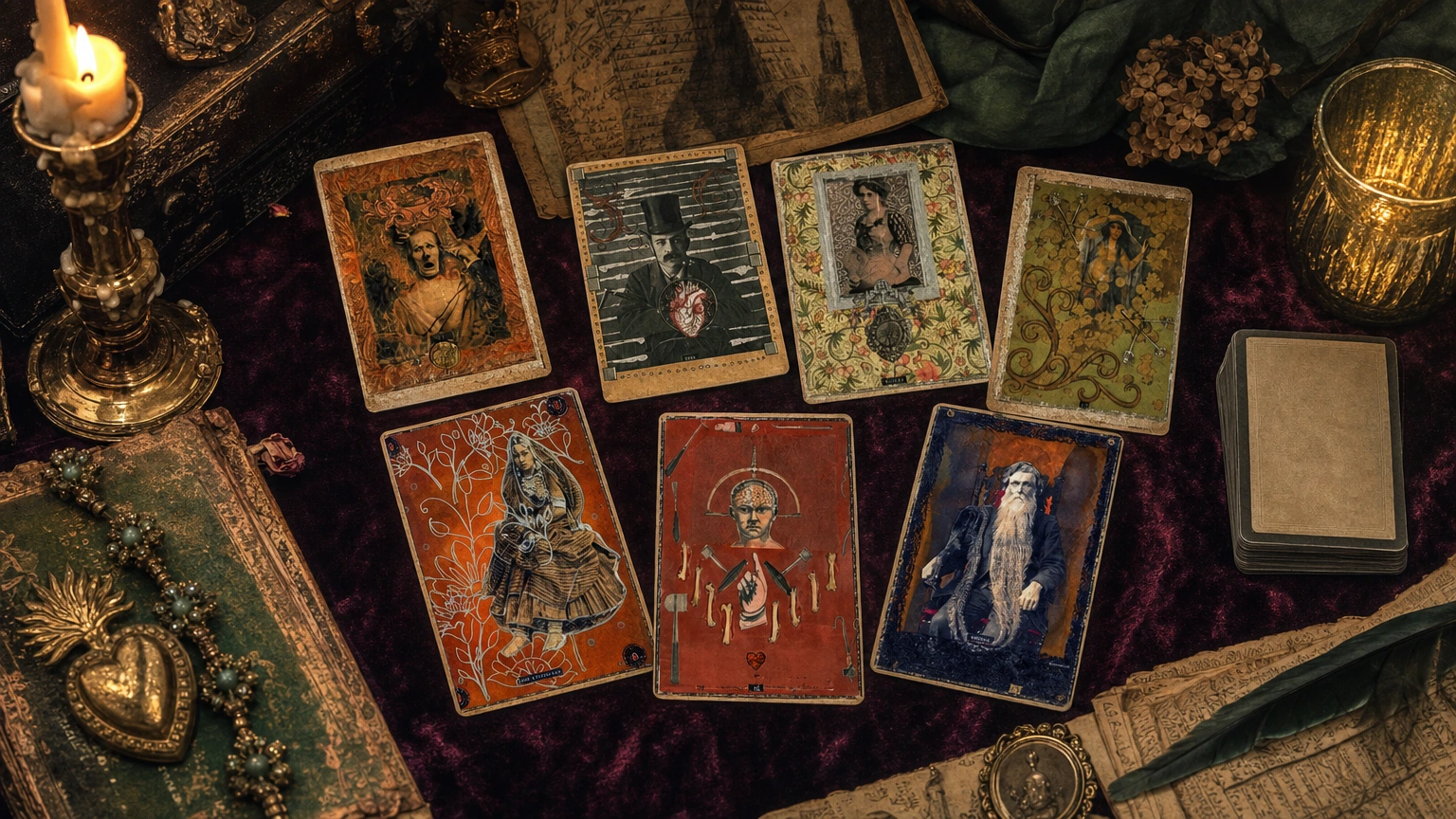 Esmeralda's Silent Tarot antique collage card reading scene
