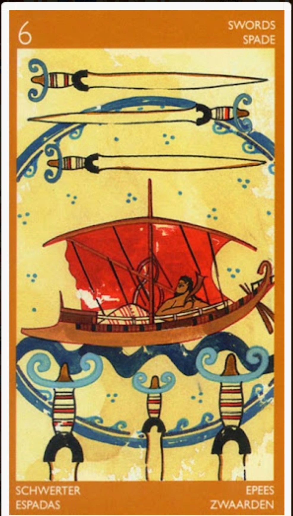 Six of Swords - Etruscan Tarot - Tarot Deck by Silvana Alasia