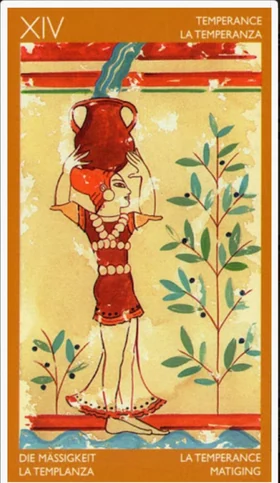 Temperance card from the Etruscan Tarot deck by Silvana Alasia