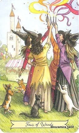 4 of Wands card from the Everyday Witch Tarot deck