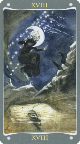 The Moon card from the Fairy Lights Tarot deck