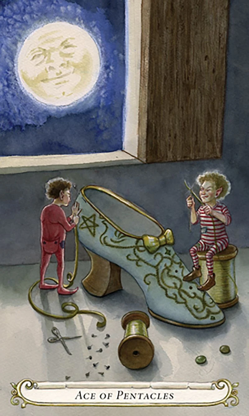 Ace of Pentacles card from The Fairy Tale Tarot by Lisa Hunt