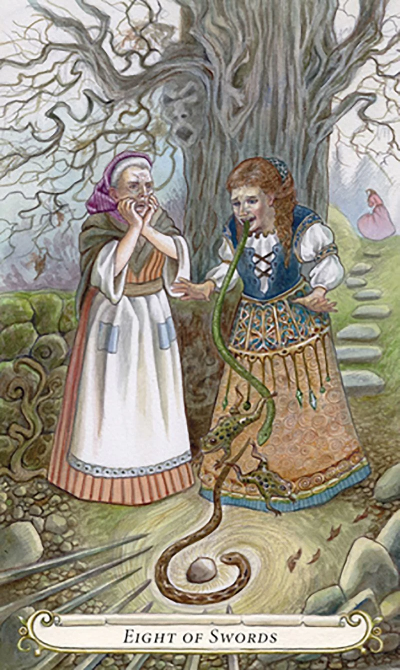 Eight of Swords card from The Fairy Tale Tarot by Lisa Hunt