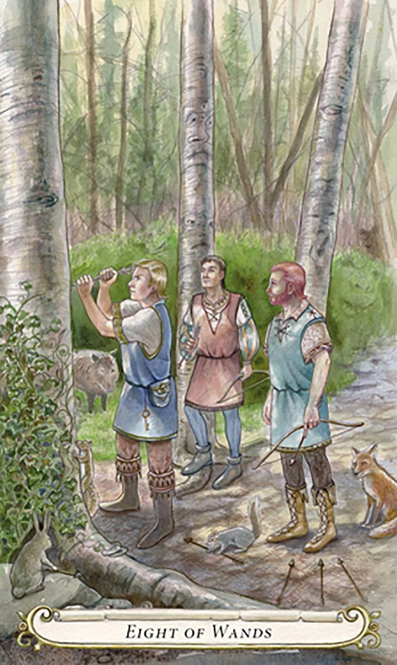 Eight of Wands card from The Fairy Tale Tarot by Lisa Hunt