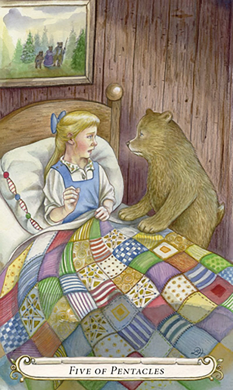 Five of Pentacles card from The Fairy Tale Tarot by Lisa Hunt