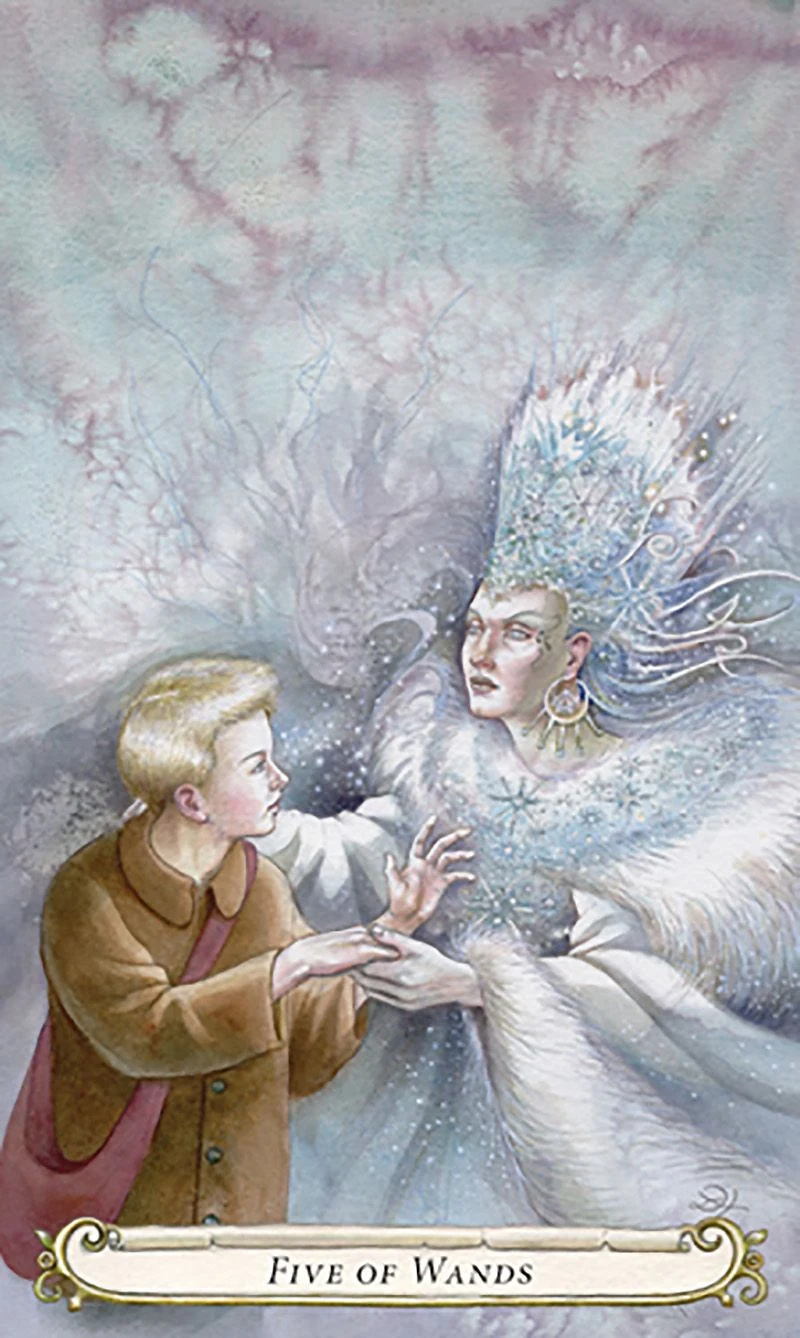 Five of Wands card from The Fairy Tale Tarot by Lisa Hunt